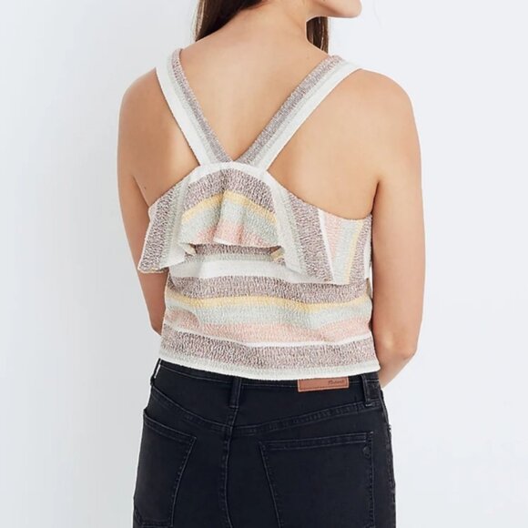 Madewell Texture & Thread Ruffle Tie-Front Tank in Stripe Size XS - Picture 3 of 14